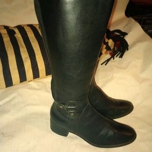 St Johns Bay Black leather knee high boots size 7